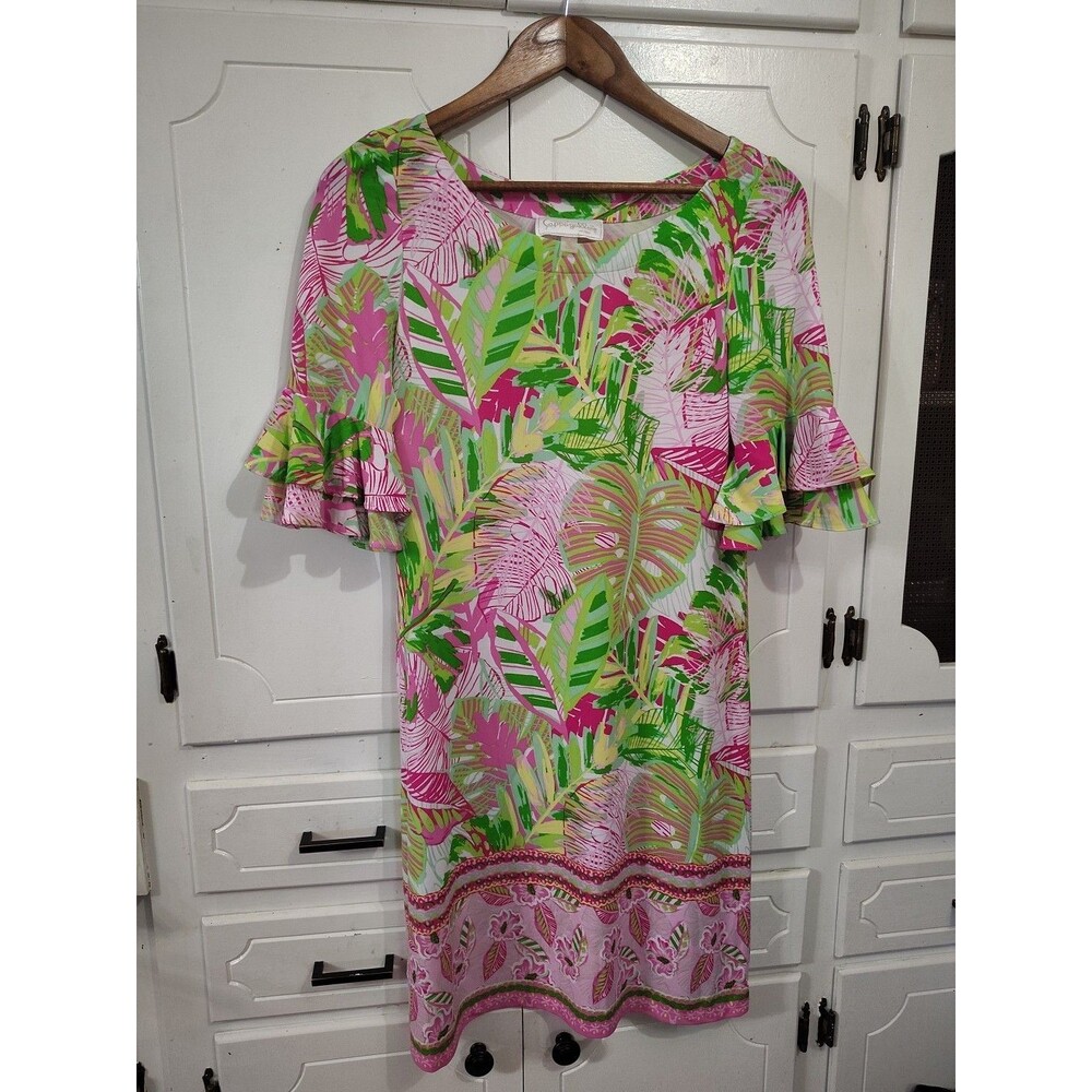 Pappagallo Multicolor Flutter Sleeve Dress Stretchy Women’s Small Tropical Beach